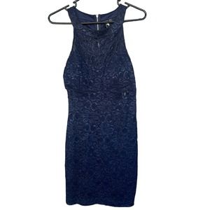 Trixxi Dress Juniors Size 9 Navy Blue Lace Overlay Sleeveless Cocktail Evening